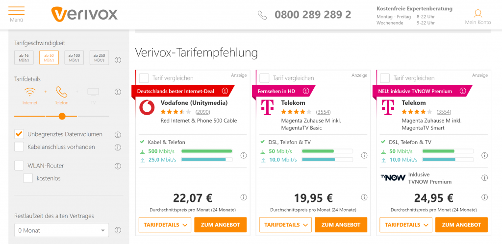 DSL Vergleich bei VERIVOX